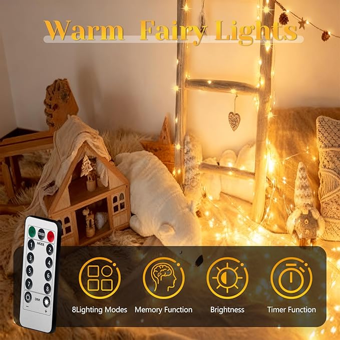 2Pack-400LED 134FT Fairy Lights Battery Operated with Remote，Waterproof String Lights for Indoor & Outdoor,8 Modes Christmas Lights for Christmas Tree,Bedroom, Party,Wedding Decor