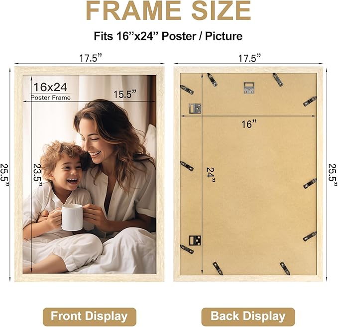 16x24 Picture Frame Set of 3, Natural Wood Grain 16x24 Frames for Horizontal and Vertical Wall Mounting (3 pack,Natural)