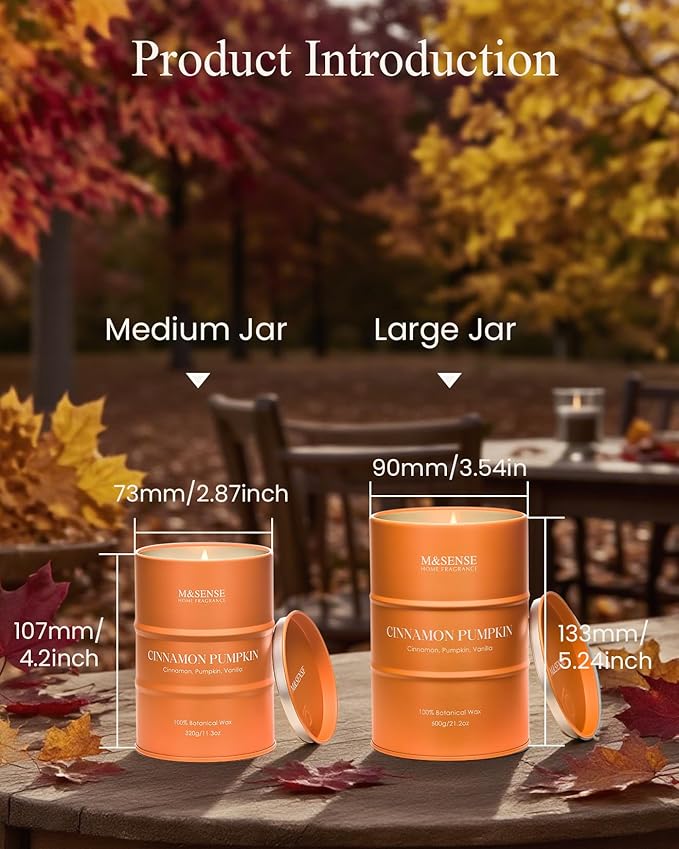 M&SENSE Cinnamon Pumpkin Scented Candles Christmas Decor,Natural Non Toxic, Aromatherapy Candle for Stress Relief Meditation Relaxing, Housewarming Gifts for Women Men, 11.3oz 70 Hour Christmas Candle