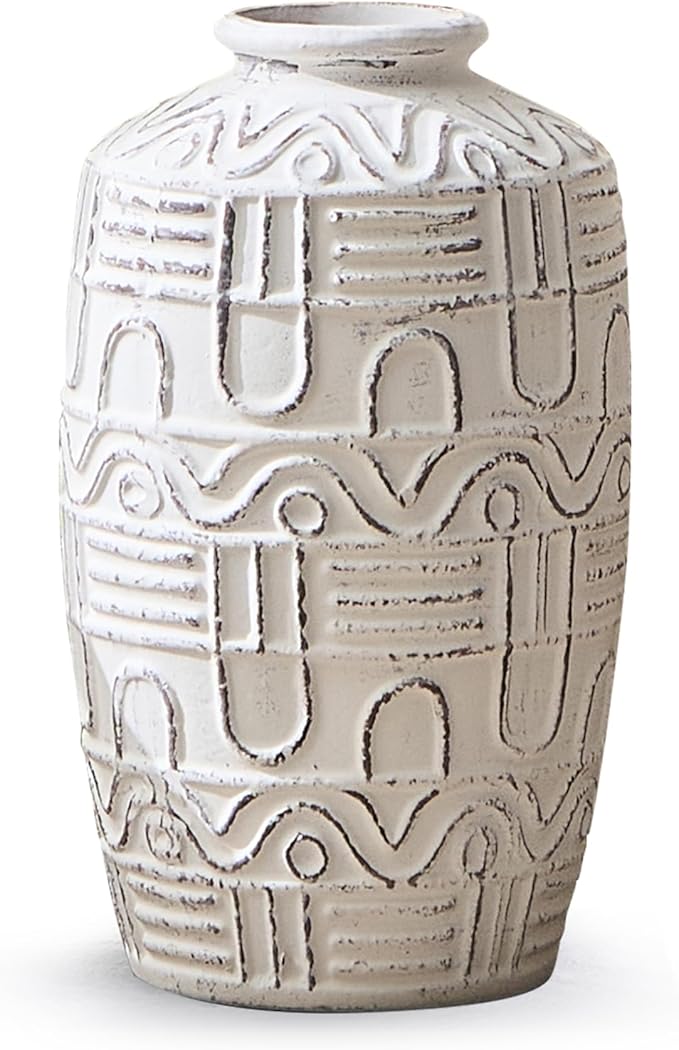 White Ceramic Vase 7.5 Inches, Boho Modern Table Centerpiece Vase, Fresh Dried Flower Pampas Grass Tall Vases Living Room Office Desk Decor, Idea (White, Small - 7.5 Inches)