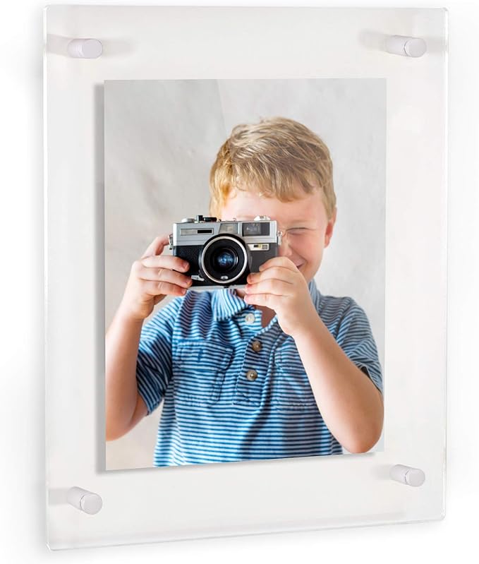 ArtToFrames Floating Acrylic Frame for Pictures Up to 15x18 inches (Full Frame is 19x22) with White Standoff Wall Mount Hardware, Acrylic-109-15x18-73
