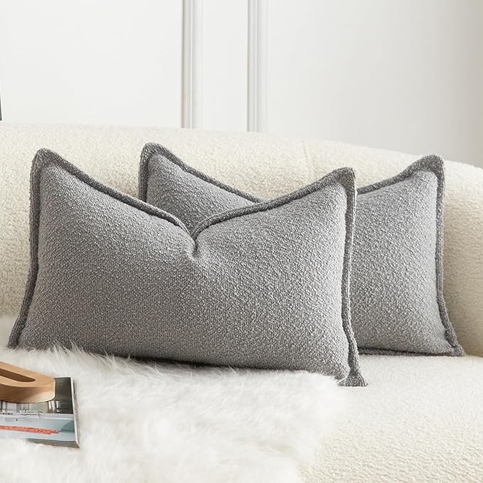 MANDIOO Pack of 2 Decorative Throw Pillow Covers Accent Solid Woven Textured Cushion Covers Pillow Cases Bedroom Living Room Sofa Home 12 x 20 Inch Light Gray
