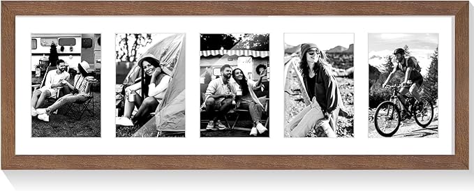 8x24 Oak Wood Picture Frame - 8x24 Photo Frame with Mat Display 5Pcs 4x6 Photos, 4x6 Picture Frame Wood, Natural Solid Wooden Picture Frames for Wall Art Photo and Prints(3 Pack, Walnut)