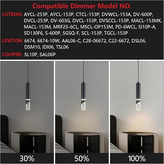 Modern Dimmable Led Pendant Lights Kitchen Island, Ideal for Living Room, Bedroom,Sink 6w LED Crystal Energy-Saving Hanging Lamp for Cozy Lighting (Black 1-Pack)