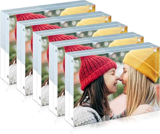 ILYXY Picture Frame, 5 Pack Acrylic 3.5x5 - Magnetic, Double Sided, Free Standing, UV Protection, 20mm Thick Frameless Clear Picture Frames