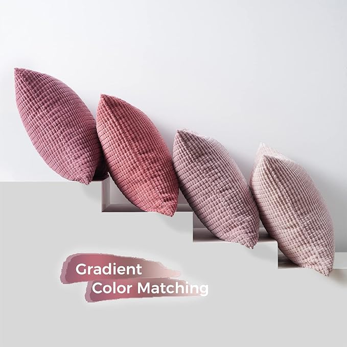 Topfinel 4 Packs Pink Decorative Throw Pillow Covers 22x22 Inch for Living Room Couch Bed Sofa, Boho Western Farmhouse Home Decor, Square Soft Moss Corduroy Fall Cushion Case 55x55 cm