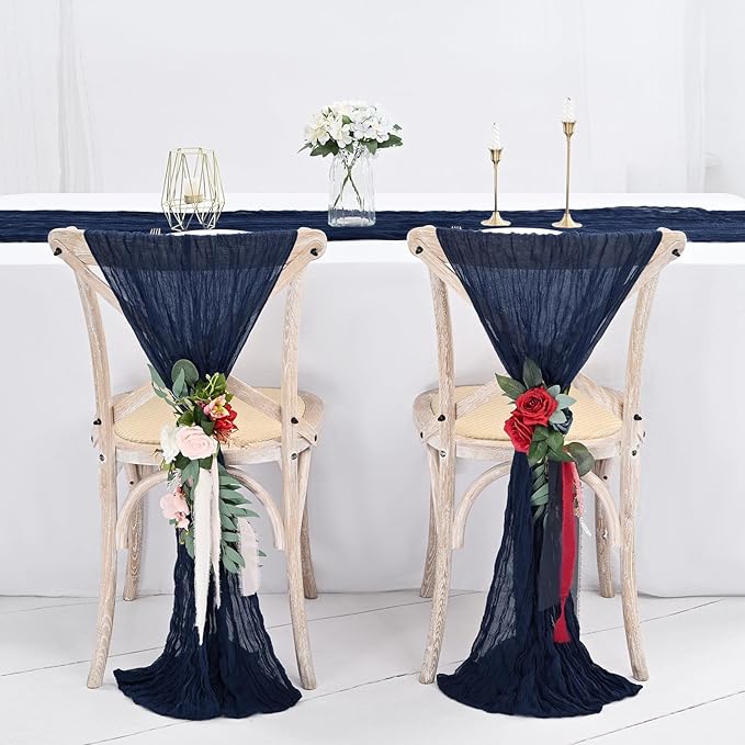 12 Pack Navy Blue Cheesecloth Table Runner,Romantic Sheer Tablerunner,10FT Gauze Boho Table Runner,Rustic Cheese Cloth Table Runners for Wedding Party Bridal Shower Table