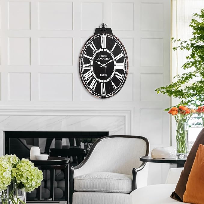 MODE HOME 29-Inch Oval Wall Clock, Stylish France Wall Clock with Large Scale Roman Numerals Perfect for Living Rooms, Dining Room, Entryways