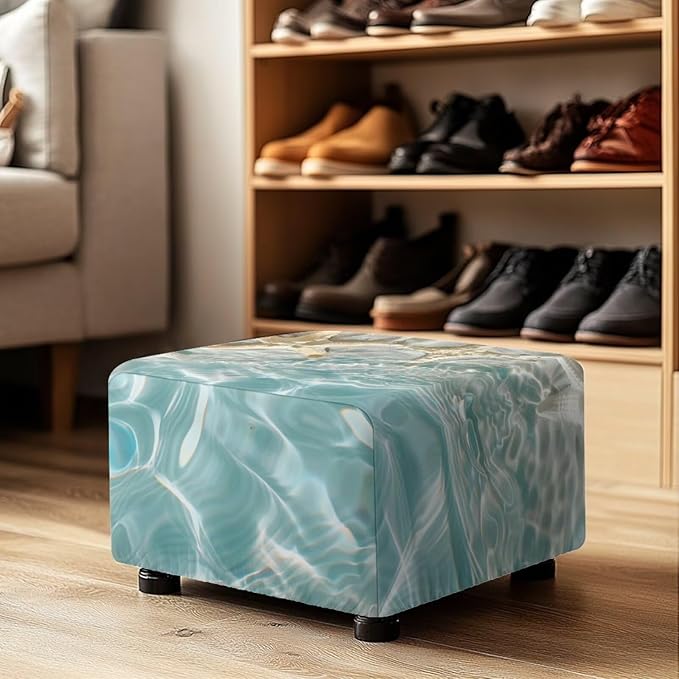 Ottoman Cover Rectangular Beach Starfish Thick Ottoman Slipcovers Elastic Nonslip Folding Storage Footrest Stool Cover Easy to Install Furniture Protector for Foot Stool Decor