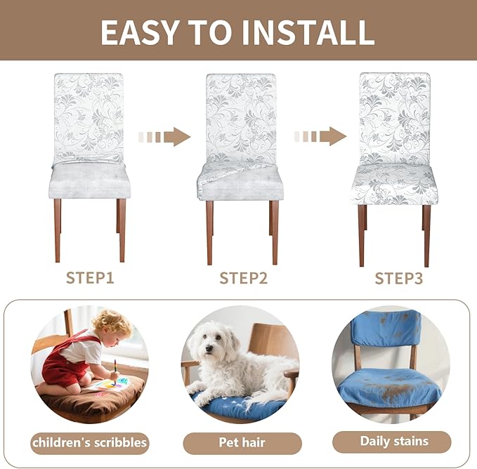 Stretch Dining Chair Covers Set of 4,Floral Print Chair Covers,Soft Removable Washable,Pet Friendly Furniture Protector,Universal Chair Slipcovers for Home, Kitchen,Ceremony Dining Room Seat