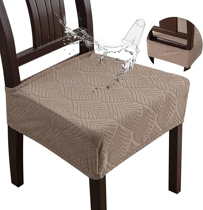 Removable and Washable Seat Covers for Dining Room Chairs Set of 6 - Waterproof Stretch Chair Seat Slipcovers, No Back Covers