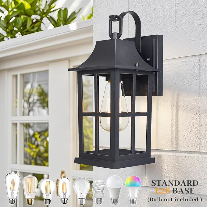 Porch Lights Outdoor, Modern Black Exterior Light Fixture with Clear Glass Shade，Outdoor Light Fixture， for Patio Yard House Hallway Doorway Garage