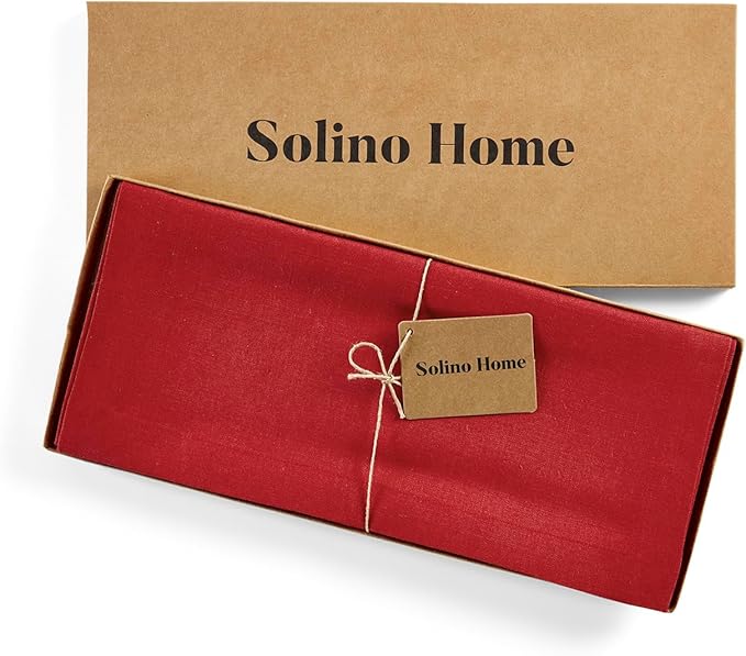 Solino Home Linen Table Runner 108 Inches Long - 100% Pure Linen Cherry Red Table Runner 14 x 108 Inch for Valentines - Diana Medium Weight