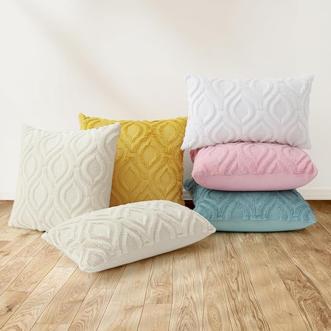 decorUhome Throw Pillow Covers 24x24 Inch Set of 2, Soft Plush Faux Wool Aqua Solid Couch Pillow Covers, Accent Farmhouse Neutral Square Pillow Cases for Sofa Bed Living Room