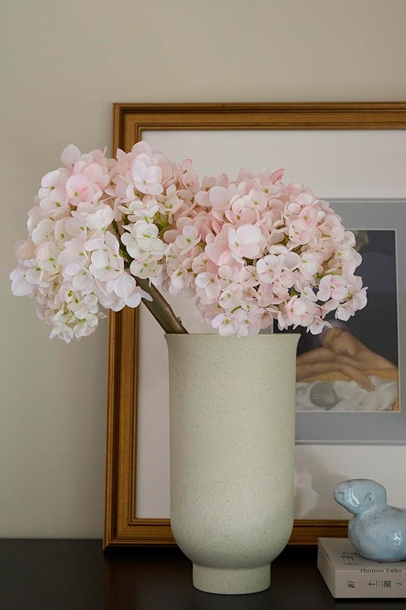 Hydrangea Artificial Flowers, Gradient Color 2PCS Fake Real Touch Large Faux Hydrangea Silk Bouquet with Stems Home and Office Decoration (Pink)