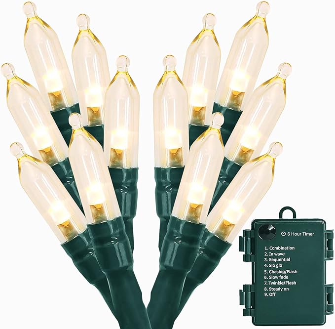 MASHANG Christmas Lights,100 LED 33ft Battery Operated String Lights with Timer, 8 Modes Battery Powered Waterproof String Lights for Christmas Tree,Wreath,Indoor Outdoor Decoration, Warm White