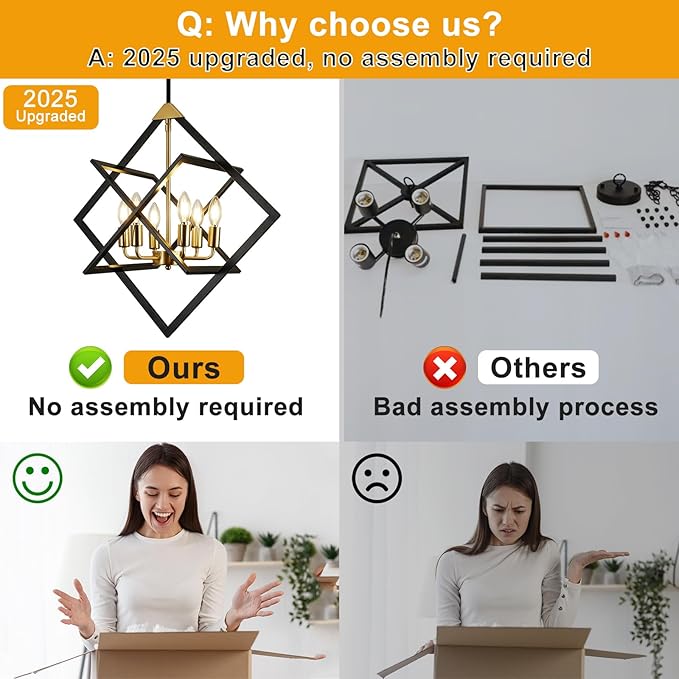 24" Modern Pendant Lights Kitchen Island, 6-Light Black and Gold Farmhouse Pendant Light Fixtures, Industrial Hanging Pendant Lights Fixture for Kitchen Island Dining Room Hallway Foyer Entryway