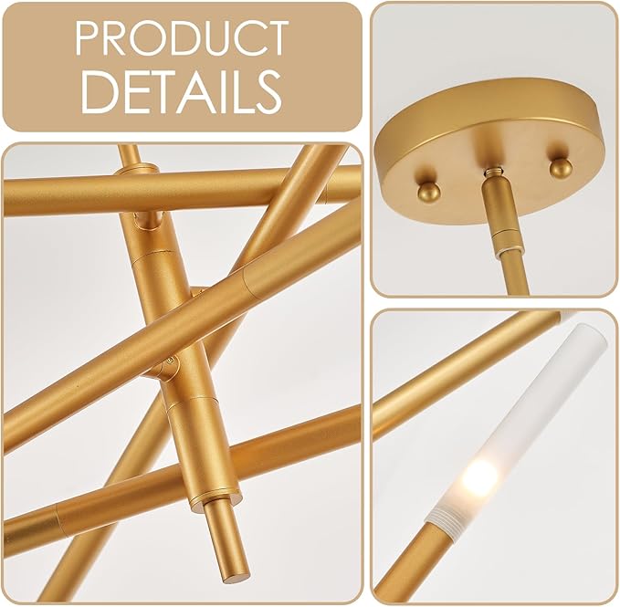 Modern Sputnik Chandelier for Entryway, Industrial Gold Pendant Lighting, 8-Light Vintage Hanging Light Fixture for Dining Room Bedroom Kitchen Foyer