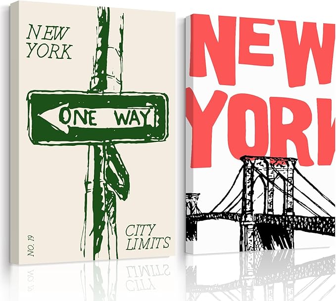 New York City Wall Art Nyc Canvas Wall Decor Vintage New York Pictures Poster Trendy Minimalist Wall Art Retro Prints New York City Painting Modern Artwork for Living Room 12x16x2 Inch Framed
