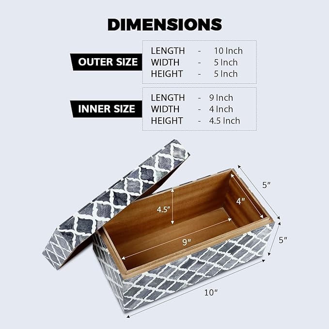 Handicrafts Home Decorative Organizer Box 10x5 – Large Keepsake Box with Lid, Modern Decorative Storage Box, Bohemian Coffee Table Décor, Jewelry & Memory Box, Decorative Accent Box for Home Décor
