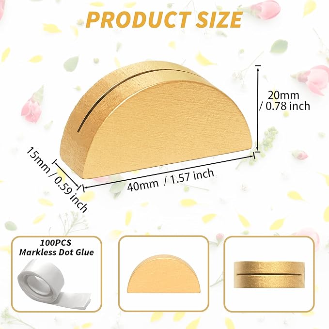 24 Pcs Gold Table Number Stands, Wooden Indoor Wedding Place Card Holders Semicircular Table Name Holder for Photos Office Tag Birthday Banquet Party Restaurant Menu
