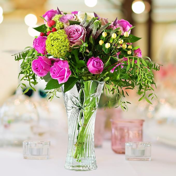 CS Crystal Vase 12-inch high, Coconut Flower Design, for Flowers & Decor. Lovely Nice Shiny Piece. Perfect as a Gift, Suitable for All Occasions.