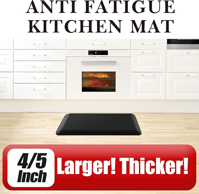 4/5 Inch Thick Kitchen Mat - Cushioned Anti Fatigue Mats for Kitchen Floor - Easy to Clean, Waterproof, Non-Slip Kitchen Rug for Sink, Office, Kitchen (22''x72'' Black)