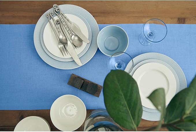 Solino Home Linen Table Runner 60 Inches - 100% Pure Linen Provence Blue Table Runner 14 x 60 Inch Ideal for Dresser and Coffee Tables - Fete - Winter, Spring, Easter
