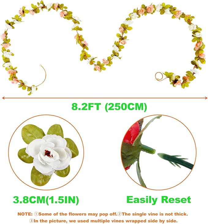 6 Pcs x 8.2 ft Flower Garland Artificial Rose Vine Flowers with Green Leaves Hanging Fake Roses Vine for Room Party Home Wedding Birthday Christmas Wall Arch Decor, Fall Purple Flower