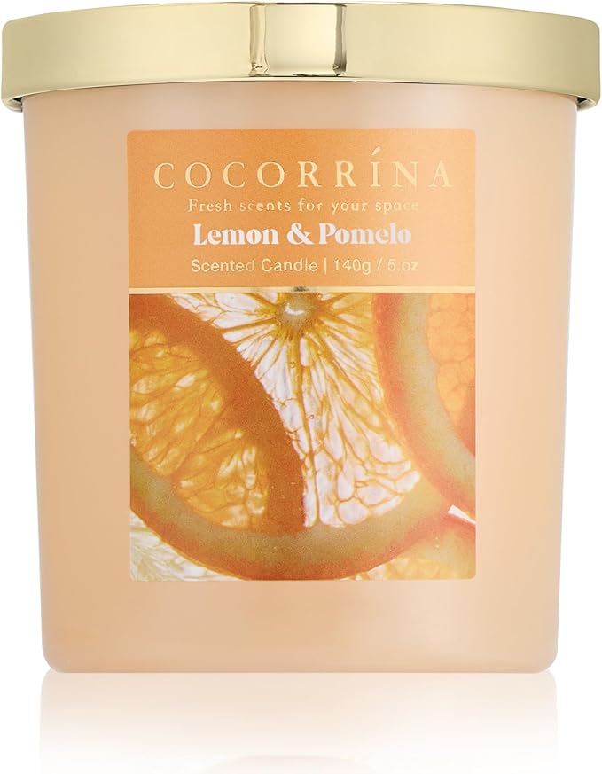 COCORRÍNA Fall Candles - Lemon & Pomelo 5 oz Soy Wax Scented Jar Candles for Home Scented, 31 Hours Burn Time, Aromatherapy Candle Gifts for Men Women
