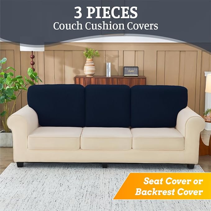 Sectional Couch Covers for Sofa Cushion L Shaped Couch Cover Washable Soft Couch Cushion Covers Stretch Sofa Slipcovers(3-Piece for Sofa Seat or Backrest, Navy)