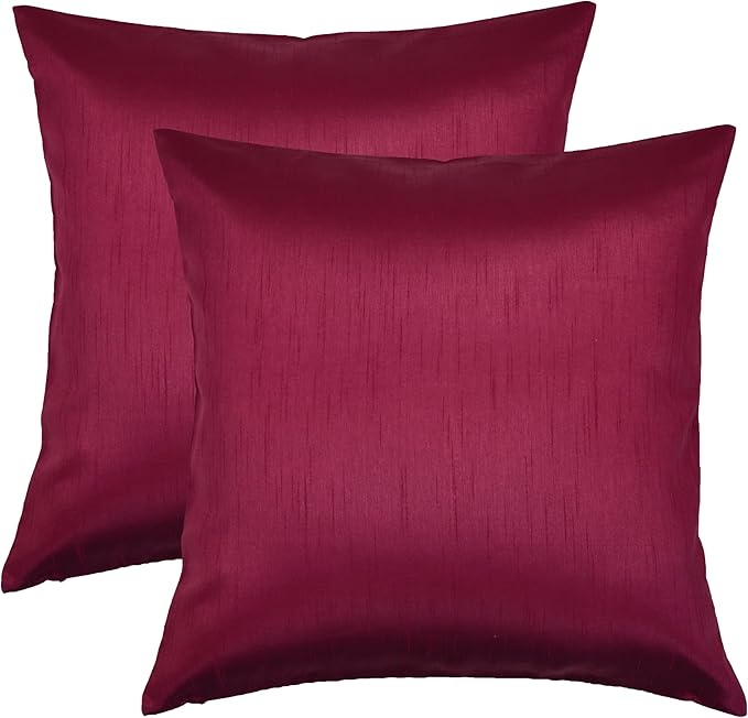 Aiking Home 18x18 Inches Faux Silk Square Throw Pillow Cover, Zipper Closure, Burgundy (Set of 2)