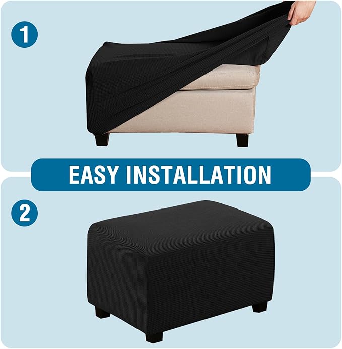 H.VERSAILTEX Ottoman and Sofa Seat Cushion Combined Cover Slipcover Rectangle Sofa Slipcover Fit Length 56'-75' Suitable for L Shaped Seat Cushion Cover or Chaise Part Cover Stretch Thick Soft - Black