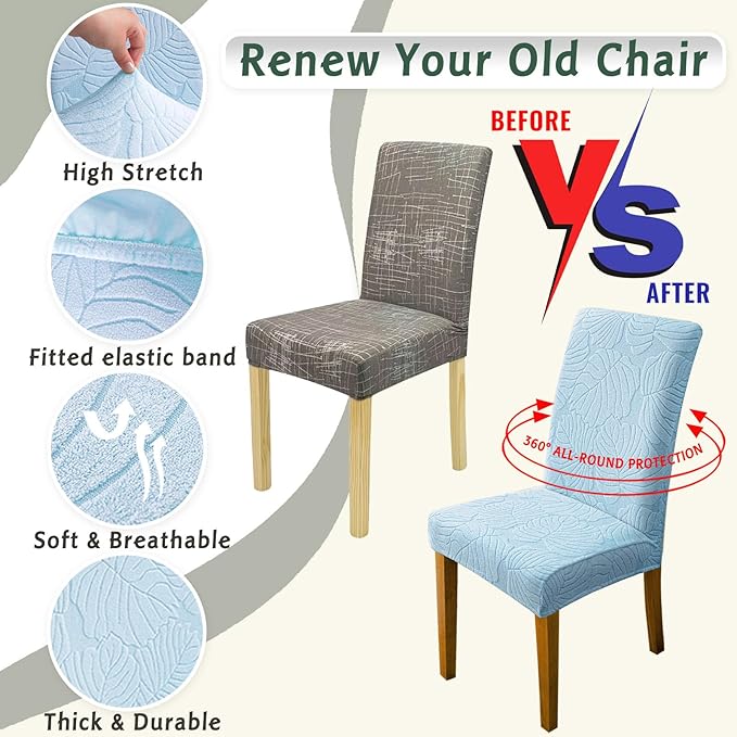 Chair Covers for Dining Room Chair Covers Set of 4 Stretch Spandex Kitchen Chair Protector Slipcover Removable Washable Dining Chair Covers for Home, Party, Ceremony, Banquet (Blue)