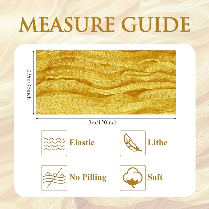 6PCS Table Runner Cheesecloth 10FT Gold Boho Gauze Cheese Cloth Rustic Sheer Table Runners for Wedding Bridal Baby Shower Party Decoration