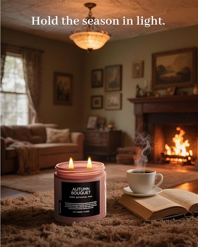 M&SENSE Fall Candle Autumn Wreath Scented, Large 11.6oz Natural Soy Wax 70 Hours Burn Time Clean Non Toxic Candle Classic 2 Wicks Gifts
