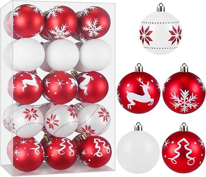 Christmas Ornaments Balls - 30 Pcs 2.4 Inch Shatterproof Plastic Christmas Balls Sets, Red & White Small Christmas Tree Ball Hanging Ornaments for Holiday Wreath Party Christmas Tree Decor (G)