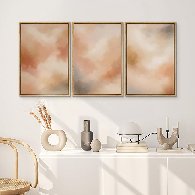 SIGNWIN Framed Canvas Print Wall Art Set Warm Abstract Clouds Neutral Tones Modern Minimalist Illustrations Modern Art Decorative Chic Calm for Living Room, Bedroom, Office - 16"x24"x3 Natural