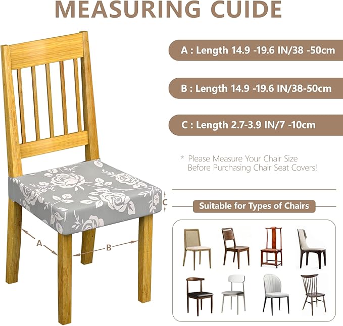 Stretch Dining Chair Seat Covers Set of 6,Dining Chair Slipcovers, Floral Printed Chair Covers,Soft Fabric Washable Upholstered Chair Seat Protector, No Rear Covers for Home Kitchen Dining Room