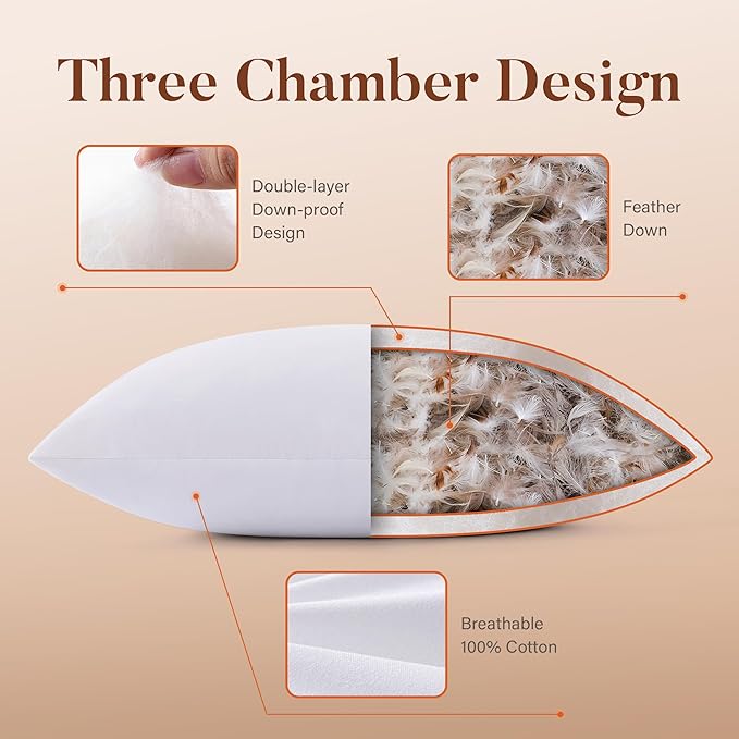 22x22 Pillow Inserts Set of 2, Natural Feather Down Pillows with 100% Cotton Cover, Throw Pillow for Bed, Couch and Sofa.