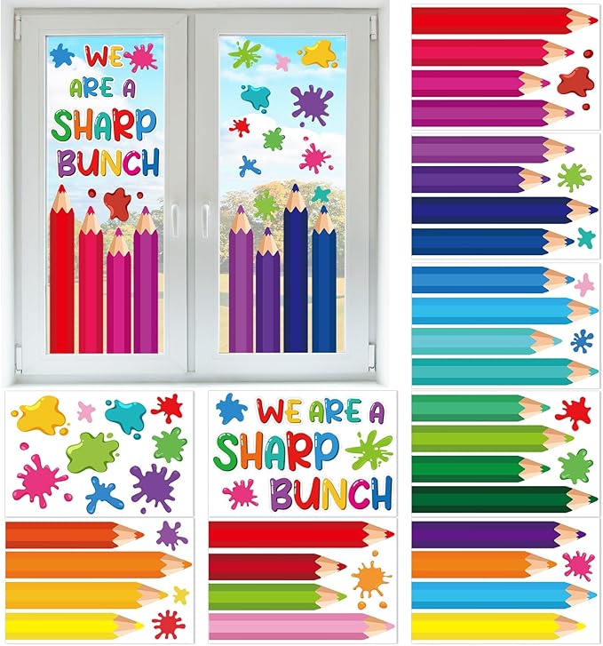 9 Sheets Back to School Window Clings Stickers First Day of School Pencil Double-Sided Window Decals for Welcome Back to School Party Supplies School Home Wall Glass Blackboard Decorations