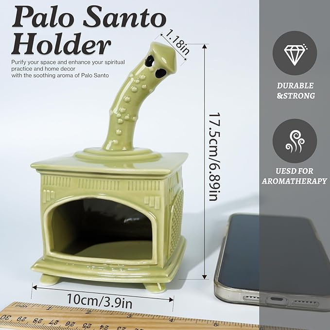 Light Green Handmade Ceramic Palo Santo Holder for Yoga, Meditation & Energy Cleansing - Versatile Dish for Wood Sticks, Sage Ash Catcher & Cone Burner - Unique Gift for Meditation Enthusiasts