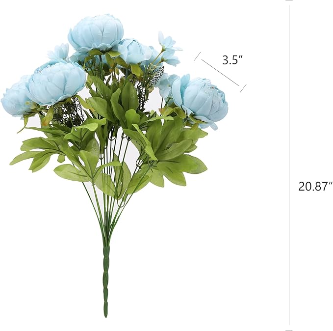 Duovlo Artificial Peony Silk Flowers Fake Flowers Vintage Wedding Home Decoration,Pack of 1 (Spring Blue)