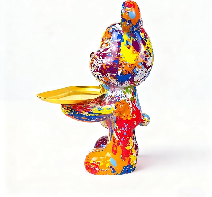 Bear Statue Resin Tray Sculpture for Home and Office Decor, Suitable for Bedroom, Living Room, Office on Table, Desktop, Shelves and Cabinet (Splash Dot)