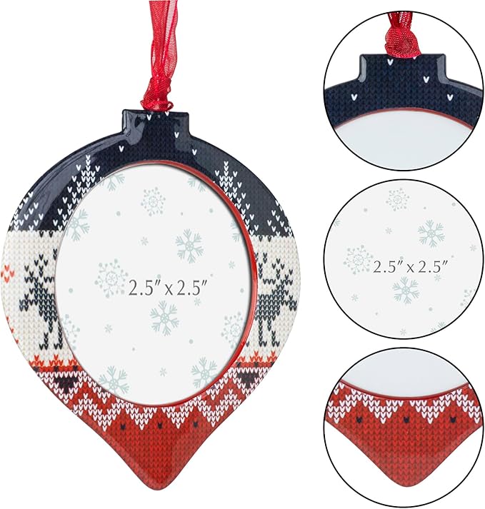 GUOER 3PCS Christmas Tree Snowflake Picture Frame Ornaments Set Holiday Keepsake Gift Home Decor Christmas Decorations Xmas Gifts Pendant with 2.5” Photo Frame Insert (Colorful)