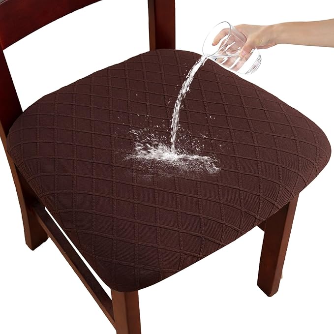 Waterproof Chair Seat Covers Set of 4 for Dining Room, Stretch Removable Washable Chair Seat Slipcovers for Home, Restaurant, Banquet,Kitchen Chair Seat Cushion Protector (Chocolate,Small)