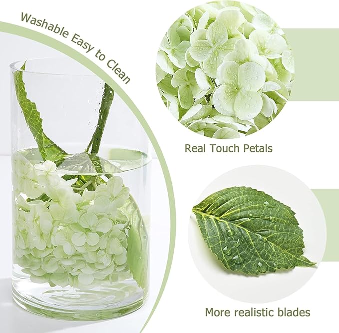 Waipfaru 21" Real Touch Green Hydrangea Artificial Flowers with Long Stem & Leaves, Full Latex Faux Hydrangea Flowers for Home Decor Party Floral Arrangements Wedding Bouquets Centerpieces, 5Pcs