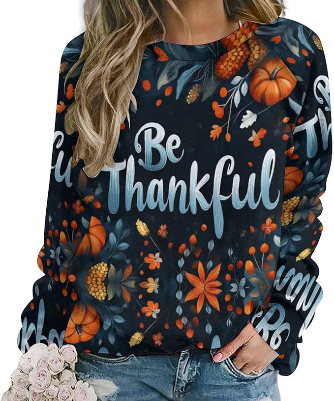 Thanksgiving Sweatshirt for Women Crewneck Pullover Casual Graphic Long Sleeve Shirts Sweater