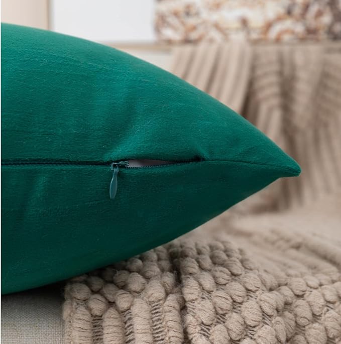 ZLINA Set of 2 Velvet Decorative Throw Pillow Covers Dark Green White Patchwork with Gold Leather Pillow Covers 16 × 16 Inch Cushion Covers Decor Living Room Sofa Bedroom Car
