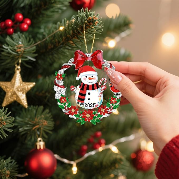 Snowman Christmas Ornament 2025, Dated Holiday Keepsake for Christmas Tree Decorations